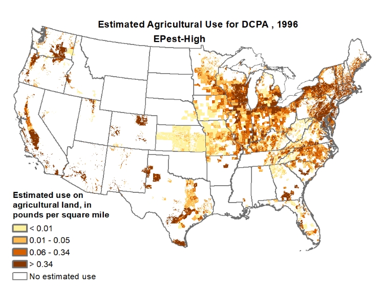 DCPA Dacthal pesticide lawsuits -  usage in the U.S., according to U.S. Geological Survey